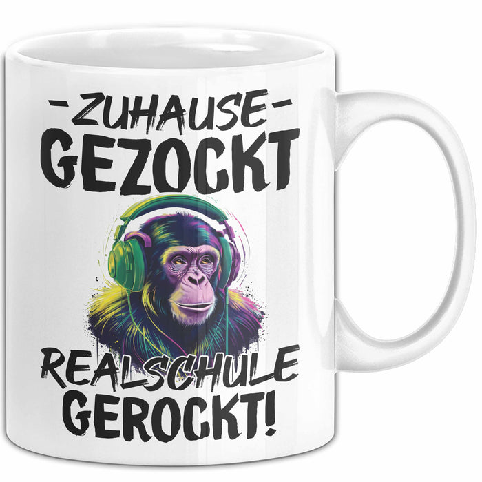 Realschule Bestanden Fachabitur Prüfung Zocker Tasse Geschenk Zuhause Gezockt Realschule Gerockt Kaffee-Becher Weiß Trendation