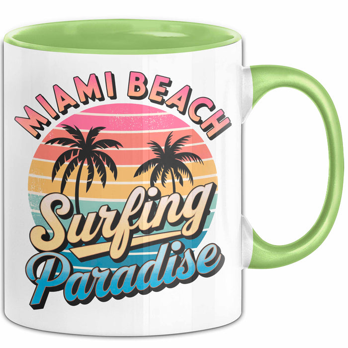 Miami Florida USA Tasse Geschenk Lustige Geschenkidee Spruch Strandsurfen Grün Trendation