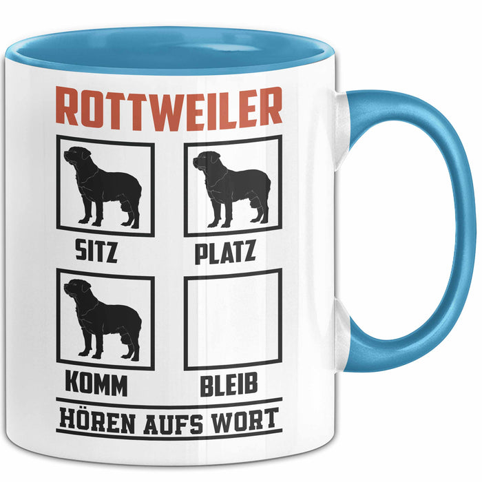 Rottweiler Hören Aufs Wort Tasse Geschenk Rottweiler Besitzer Mama Becher Blau Trendation