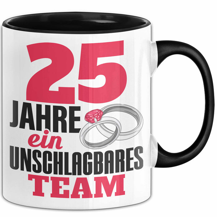 25 Jahre Tasse Geschenk Hochzeitstag Unschlagbares Team Spruch Schwarz Trendation