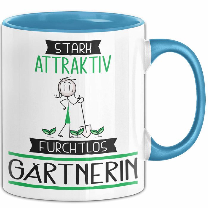 Gärtnerin Tasse Geschenk Becher Stark Attraktiv Furchtlos Gärtnerin Lustige Geschenkidee Blau Trendation