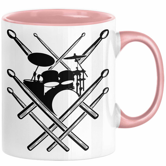 Drummer Schlagzeug-Spieler Geschenk Tasse Geschenkidee Kaffee-Becher Schlagzeuger Schlagzeug Stick Rosa Trendation