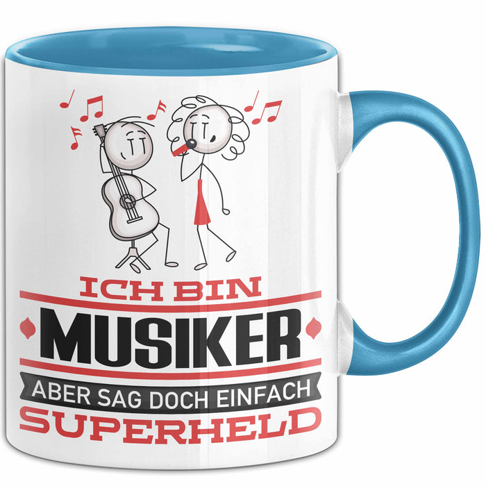 Musiker Geschenk Tasse Ich Bin Musiker Aber Sag Doch Einfach Superheld Lustige Geschenkdiee für Musiker Kaffee-Becher Blau Trendation