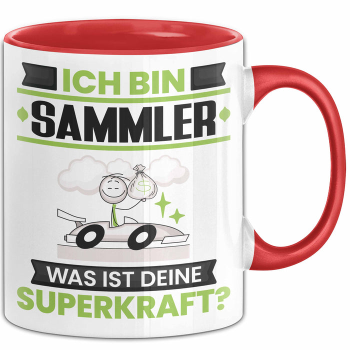 Sammler Tasse Geschenk für Sammler Geburtstag Lustiger Spruch Kaffee-Becher Was Ist Deine Superkraft Rot Trendation