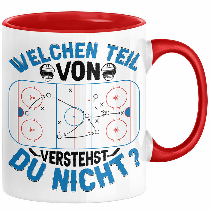 Eishockey Trainer Geschenk Tasse Coach Eis-Hockey Spieler Geschenkidee Eishockeyspieler Geschenkdiee Welchen Teil Von Verstehst Du Nicht Kaffee-Becher Rot Trendation