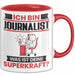 Journalist Tasse Geschenk für Journalist Geburtstag Lustiger Spruch Kaffee-Becher Was Ist Deine Superkraft Rot Trendation