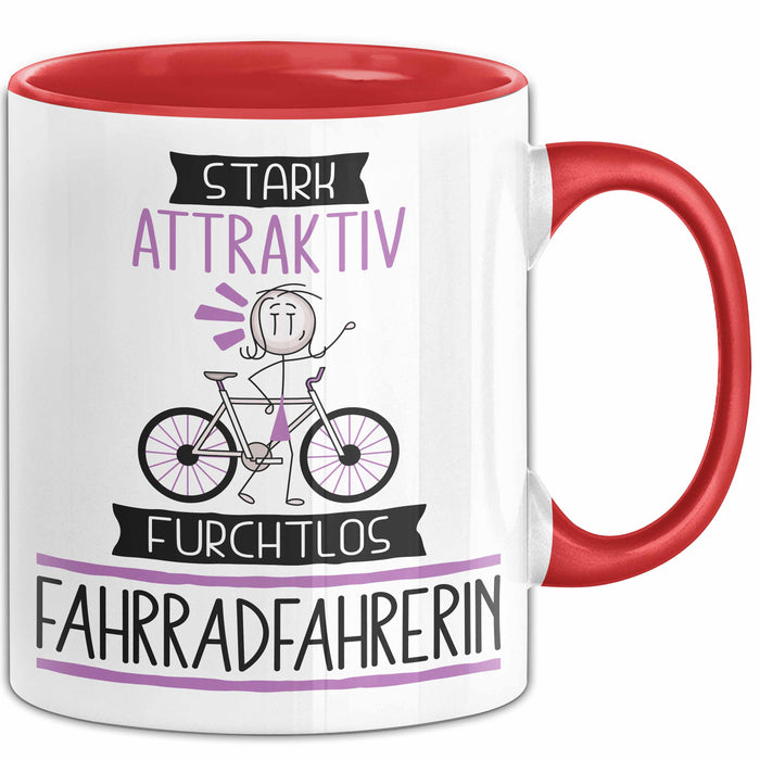 Fahrradfahrerin Tasse Geschenk Becher Stark Attraktiv Furchtlos Fahrradfahrerin Lustige Geschenkidee Rot Trendation
