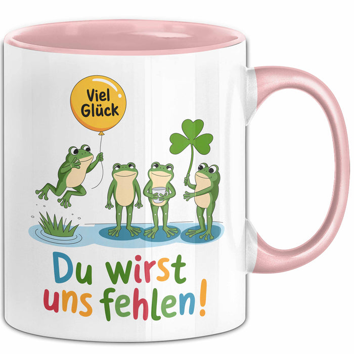 Büroarbeit Kollege Abschied Frösche Tasse Geschenk Lustige Geschenkidee Spruch Du Wirst Uns Fehlen Rosa Trendation