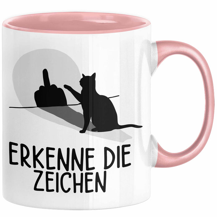 Erkenne Die Zeichen Tasse Geschenk Tasse Mittelfing** Geschenkidee Kaffee-Becher Sarkasmus Spruch Rosa Trendation