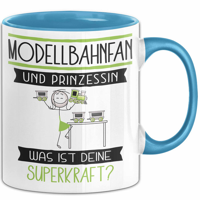 Modellbahnfan Und Prinzessin Tasse Geschenk Für Eine Modellbahnfan Geburtstag Was Ist Deine Superkraft Blau Trendation