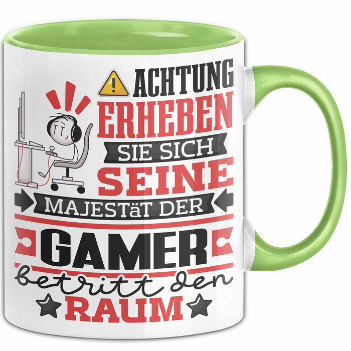 Gamer Geschenk Tasse Lustiger Spruch Erheben Sie Sich Der Gamer Betritt den Raum Grün Trendation