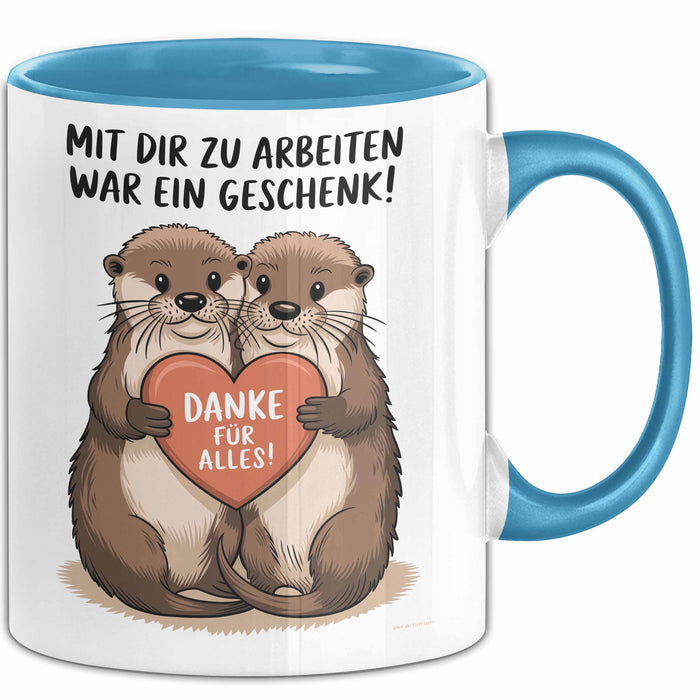 Büroarbeit Kollege Abschied Tasse Geschenk Lustige Geschenkidee Spruch Mit Dir Zu Arbeiten War Ein Geschenk Danke Für Alles Blau Trendation