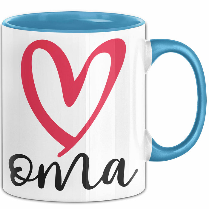 Oma Herz Tasse Geschenk Muttertag Liebevolle Spruchidee Blau Trendation
