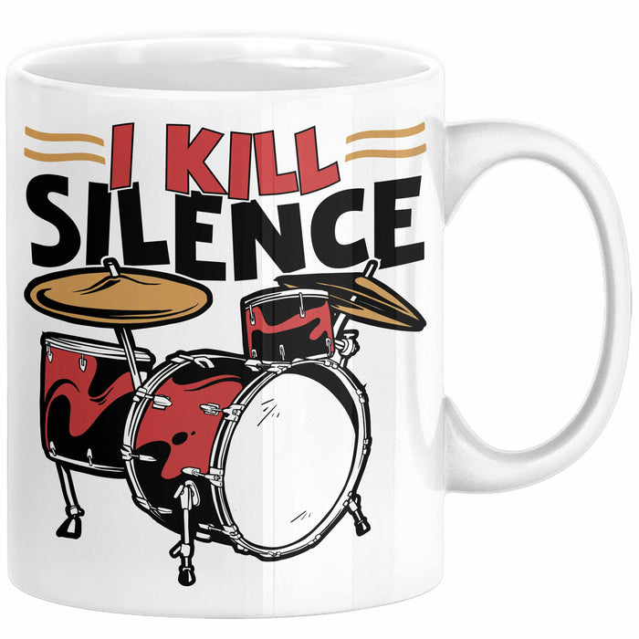 Schlagzeug-Spieler Geschenk Drummer Tasse Geschenkidee Spruch I Kill Silence Bandmitglied Schlagzeuger Weiß Trendation