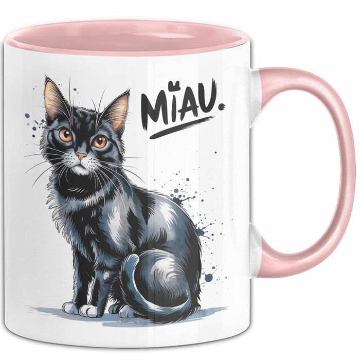 Katzen Tierliebhaber Tasse Geschenk Lustige Geschenkidee Spruch Miau Rosa Trendation