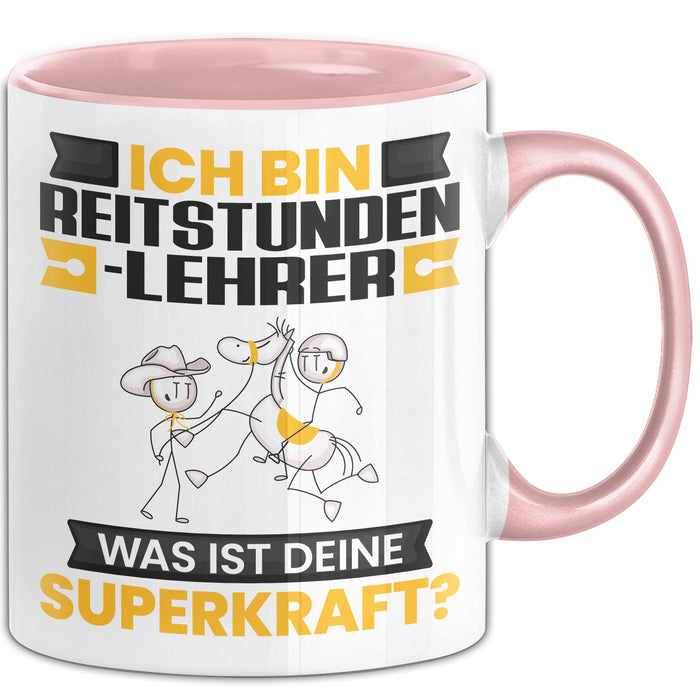 Reitstundenlehrer Tasse Geschenk für Reitstundenlehrer Geburtstag Lustiger Spruch Kaffee-Becher Was Ist Deine Superkraft Rosa Trendation
