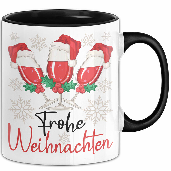 Weihnachten Weinglas Tasse Geschenk Weihnachtliche Grafik Weinliebhaber Frohe Weihnachten Kaffee-Becher Trendation