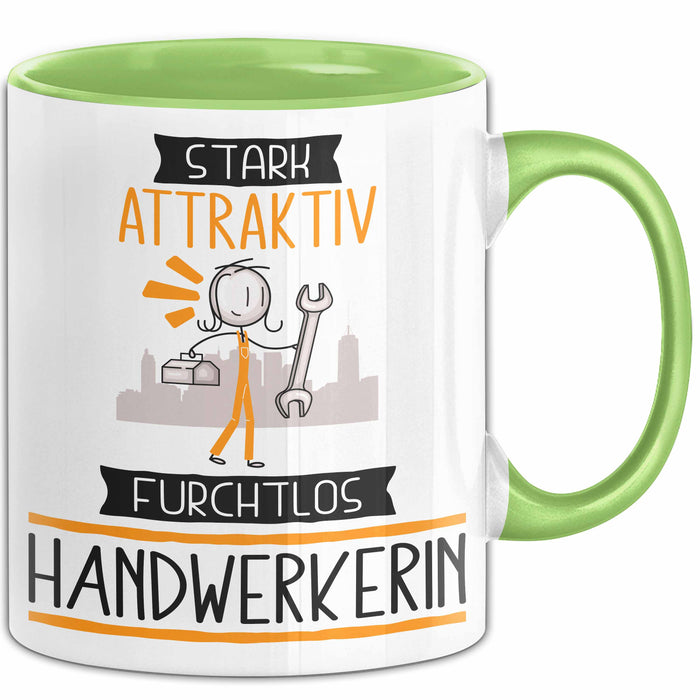 Handwerkerin Tasse Geschenk Becher Stark Attraktiv Furchtlos Handwerkerin Lustige Geschenkidee Grün Trendation