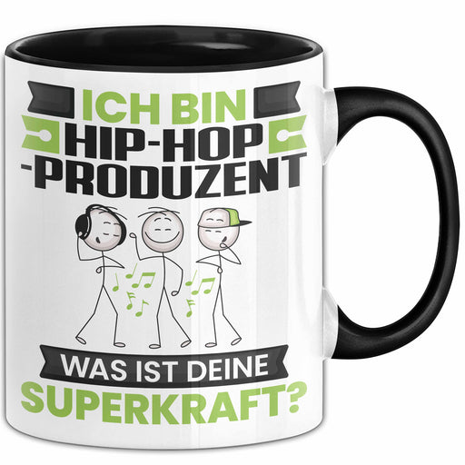 Hip-Hop-Produzent Tasse Geschenk für Hip-Hop-Produzent Geburtstag Lustiger Spruch Kaffee-Becher Was Ist Deine Superkraft Schwarz Trendation