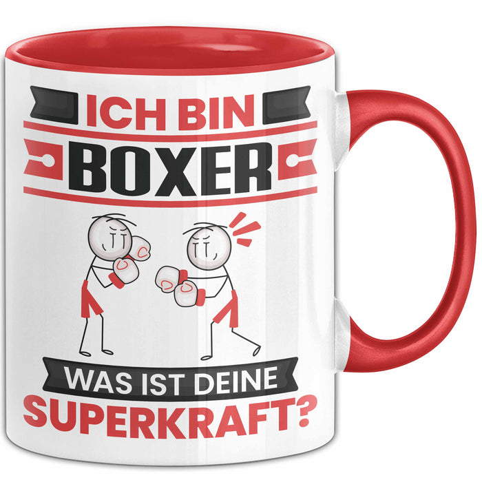 Boxer Tasse Geschenk für Boxer Geburtstag Lustiger Spruch Kaffee-Becher Was Ist Deine Superkraft Rot Trendation