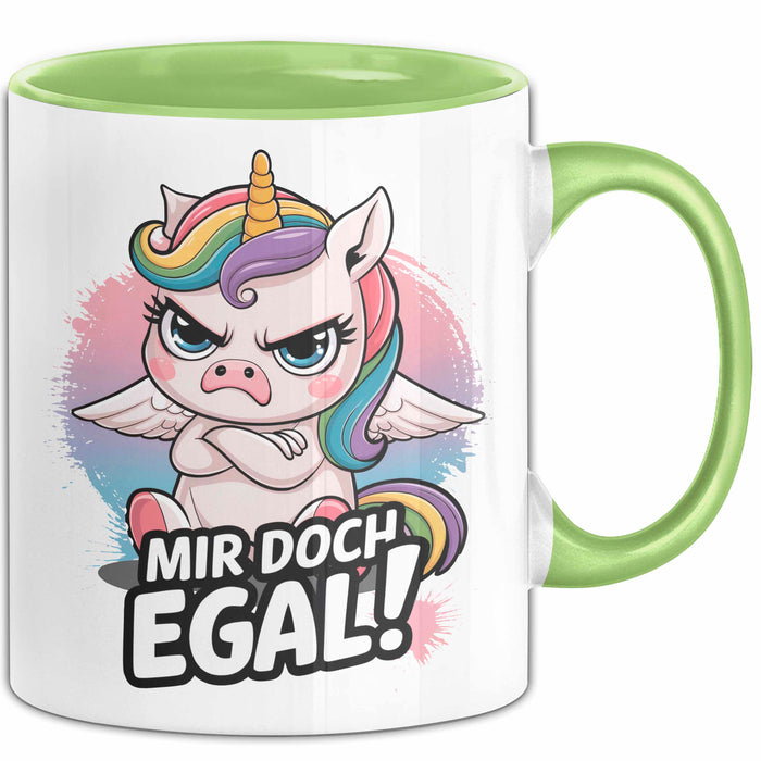 Sarkastisches Einhorn Tasse Geschenk Lustige Geschenkidee Spruch Mir Doch Egal Grün Trendation