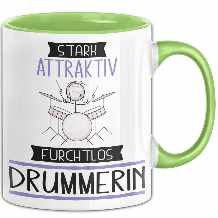 Drummerin Tasse Geschenk Becher Stark Attraktiv Furchtlos Drummerin Lustige Geschenkidee Grün Trendation