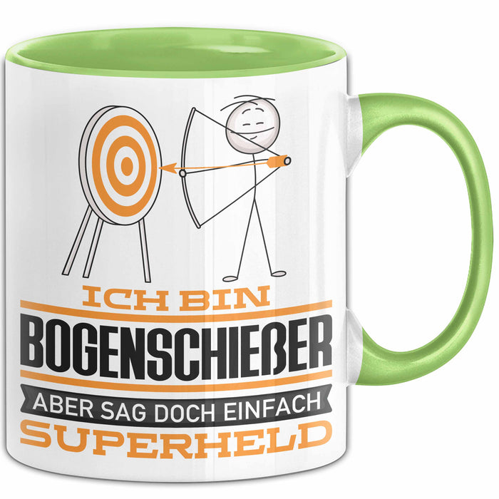 Bogenschießer Geschenk Tasse Ich Bin Bogenschießer Aber Sag Doch Einfach Superheld Lustige Geschenkdiee für Bogenschießer Kaffee-Becher Grün Trendation