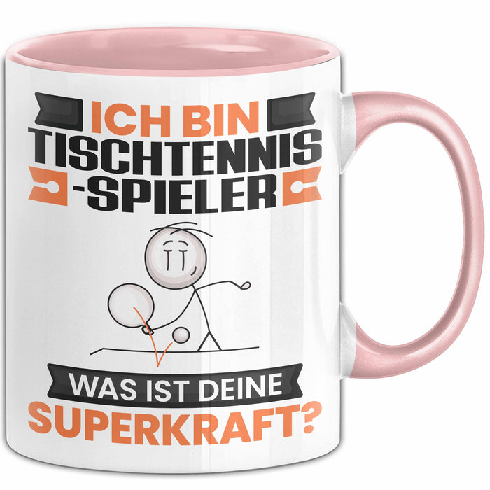 Tischtennisspieler Tasse Geschenk für Tischtennisspieler Geburtstag Lustiger Spruch Kaffee-Becher Was Ist Deine Superkraft Rosa Trendation