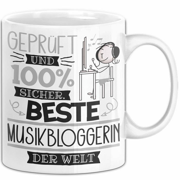 Beste Musikbloggerin Der Welt Tasse Geschenk für Eine Musikbloggerin Geprüft Und Sicher Geschenkidee Geburtstag Weihnachten Weiß Trendation