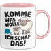 Schaf Tier Bauer Tasse Becher Geschenk Lustige Geschenkidee Spruch Komme Was Wolle Ich Schaf Das Rosa Trendation