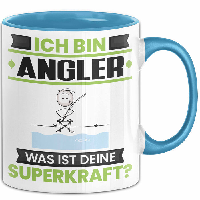 Angler Tasse Geschenk für Angler Geburtstag Lustiger Spruch Kaffee-Becher Was Ist Deine Superkraft Blau Trendation