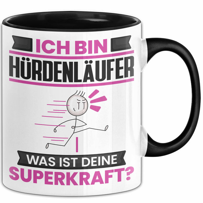 Hürdenläufer Tasse Geschenk für Hürdenläufer Geburtstag Lustiger Spruch Kaffee-Becher Was Ist Deine Superkraft Schwarz Trendation