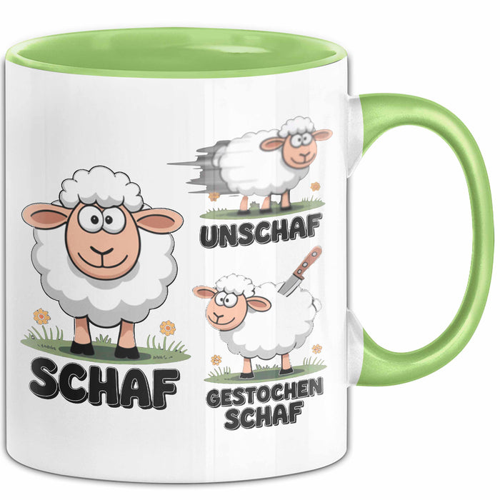 Schaf Tier Bauer Sarkasmus Tasse Becher Geschenk Lustige Geschenkidee Spruch Schaf Unschaf Gestochen Schaf Grün Trendation