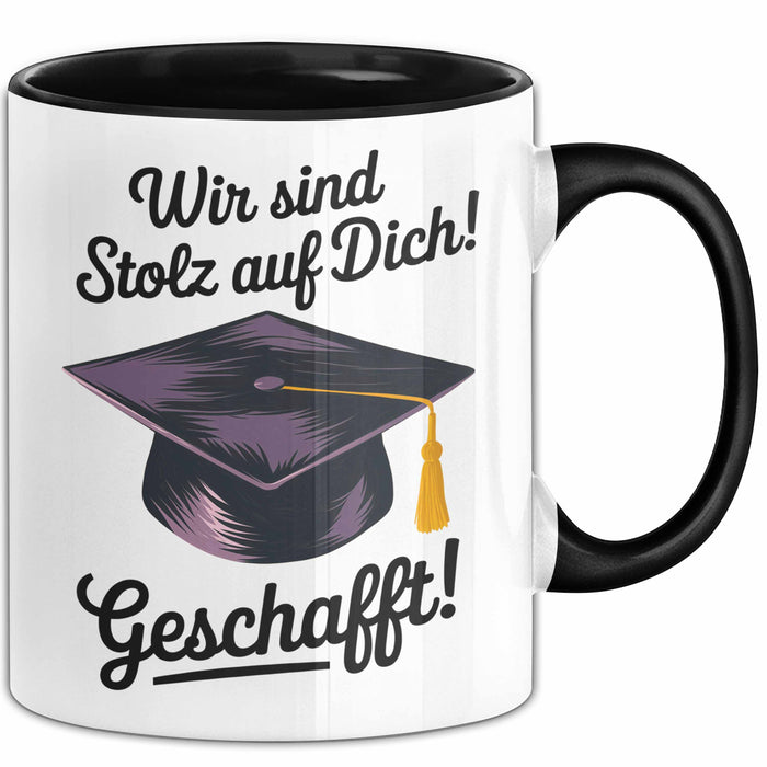 Schüler Abschluss Tasse Geschenk Lustige Geschenkidee Spruch Wir Sind Stolz Auf Dich Geschafft Trendation