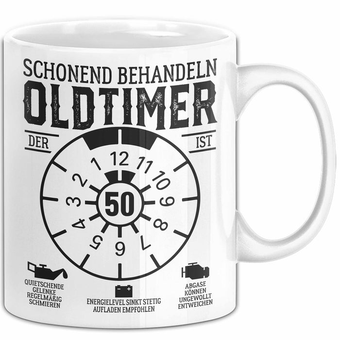 50. Geburtstag Tasse Geschenk Schonend Behandeln Oldtimer Der Ist 50 Geschenkidee Kaffee-Becher Weiß Trendation