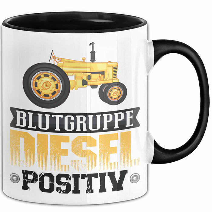 Auto Tasse Geschenk Blutgruppe Positiv Traktor Spruch Geschenkidee bagger Schwarz Trendation