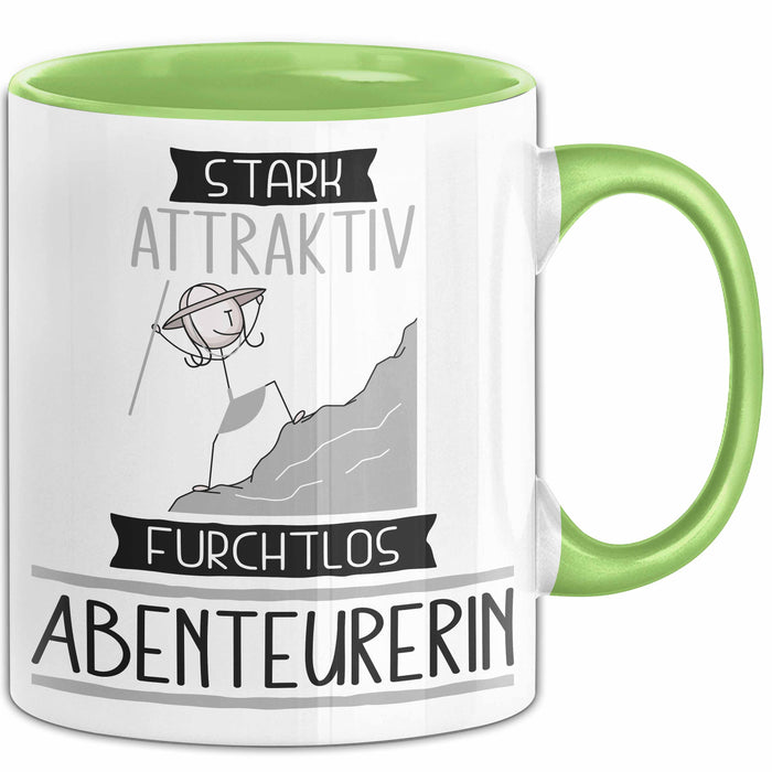 Abenteurerin Tasse Geschenk Becher Stark Attraktiv Furchtlos Abenteurerin Lustige Geschenkidee Grün Trendation