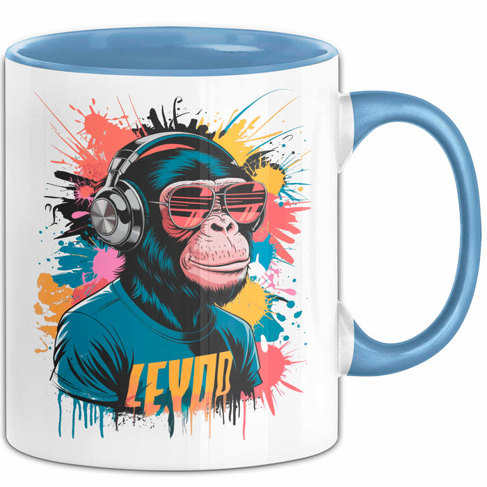 Affe Tier Kopfhörer Sonnenbrille Tasse Geschenk Lustige Geschenkidee Spruch Blau Trendation