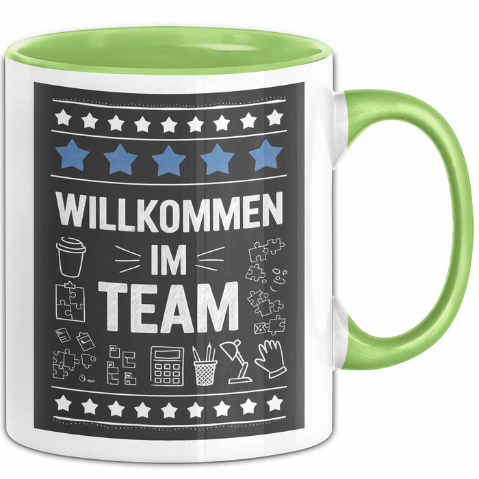 Office Arbeitskollege Tasse Geschenk Lustige Geschenkidee Spruch Willkommen Im Team Grün Trendation