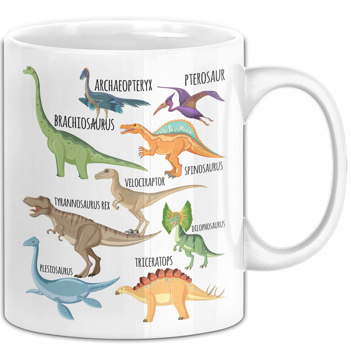 Dino Tasse Geschenk Dinosaurier Geschenkidee Jungs Dino-Fans T-Rex Arten Von Dinosaurieren Kakao Becher Becher Weiß Trendation