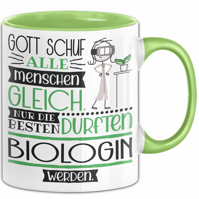 Biologin Geschenk Becher Tasse Gott Schuf Alle Menschen Gleich Nur Die Besten Durfeten Biologin Werden Geschenkidee Lustig Grün Trendation