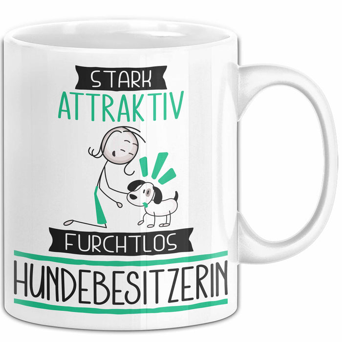 Hundebesitzerin Tasse Geschenk Becher Stark Attraktiv Furchtlos Hundebesitzerin Lustige Geschenkidee Weiß Trendation