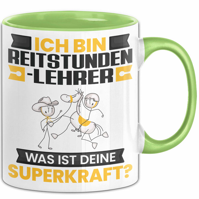 Reitstundenlehrer Tasse Geschenk für Reitstundenlehrer Geburtstag Lustiger Spruch Kaffee-Becher Was Ist Deine Superkraft Grün Trendation