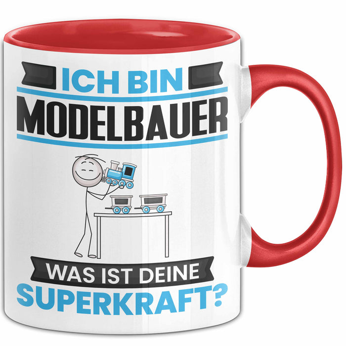 Modelbauer Tasse Geschenk für Modelbauer Geburtstag Lustiger Spruch Kaffee-Becher Was Ist Deine Superkraft Rot Trendation