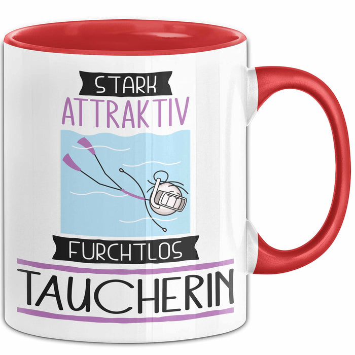 Taucherin Tasse Geschenk Becher Stark Attraktiv Furchtlos Taucherin Lustige Geschenkidee Rot Trendation