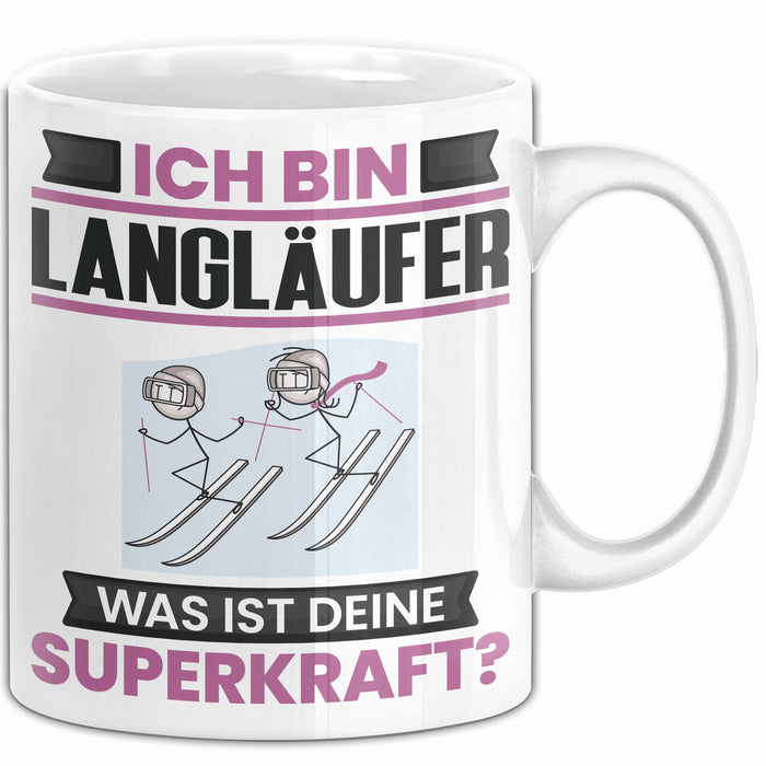 Langläufer Tasse Geschenk für Langläufer Geburtstag Lustiger Spruch Kaffee-Becher Was Ist Deine Superkraft Weiß Trendation