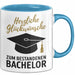 Schüler Abschluss Tasse Geschenk Lustige Geschenkidee Spruch Herzliche Glückwünsche Zum Bestandenen Bachelor Blau Trendation