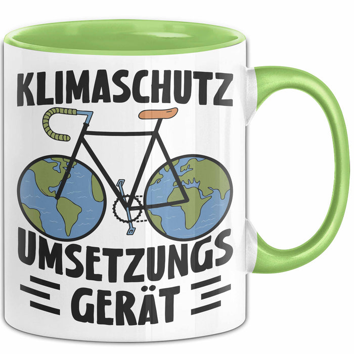Fahrradfahrer Tasse Geschenk Klimaschutz Umsetzungsgerät Geschenkidee Umweltschutz Klimafreundlich Becher Grün Trendation