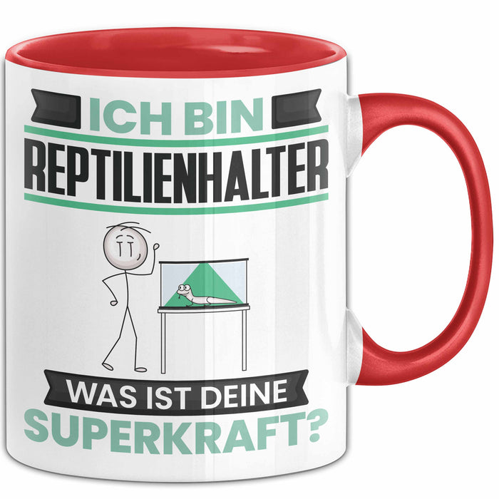 Reptilienhalter Tasse Geschenk für Reptilienhalter Geburtstag Lustiger Spruch Kaffee-Becher Was Ist Deine Superkraft Rot Trendation