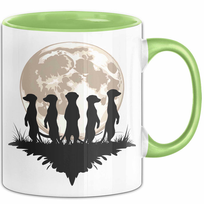 Erdmännchen Tier Mond Tasse Geschenk Lustige Geschenkidee Grün Trendation